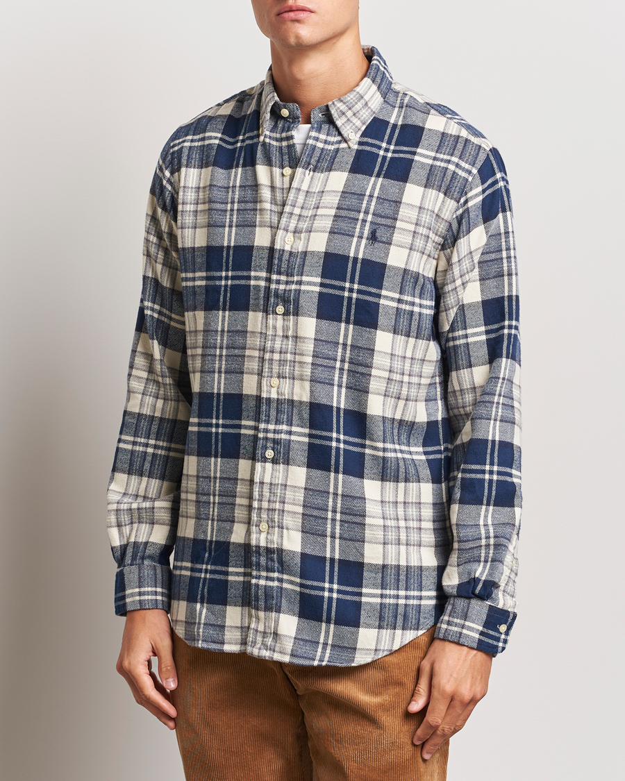 Polo Ralph Lauren Custom Fit Brushed Flannel Checked Shirt Off White