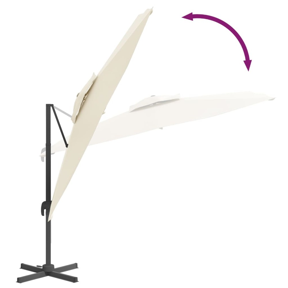 Parasol meuble de jardin cantilever à double toit 300 x 300 cm blanc sable