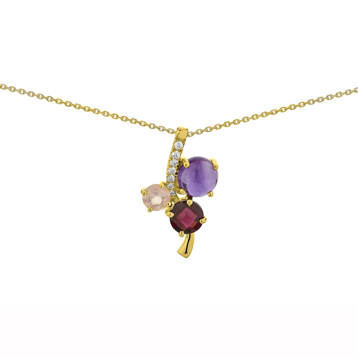 Collier améthyste rhodolite quartz oz or jaune
