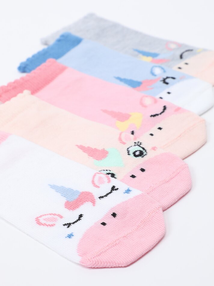 Pacote com 5 pares de meias com estampa de unicórnio - Cores sortidas