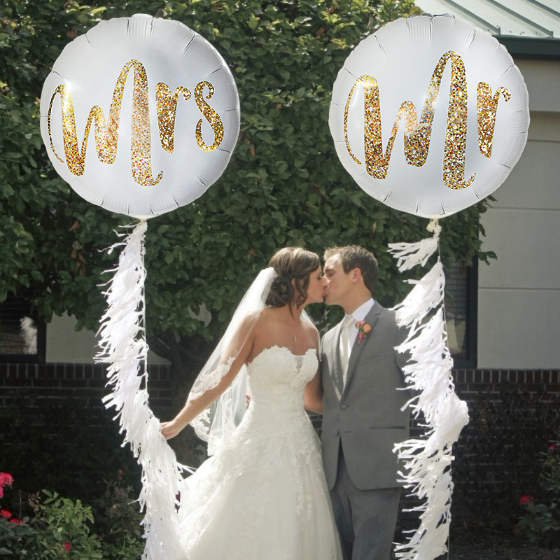 (2er Set) Ø44cm Party Ballons Hochzeits Folien Luftballons - Mr & Mrs