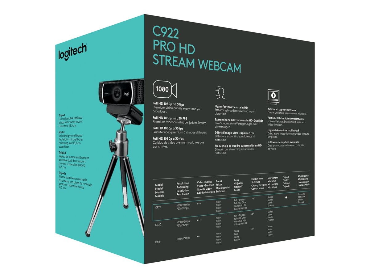 Logitech C922 Pro Stream 1920 x 1080pixels USB Black