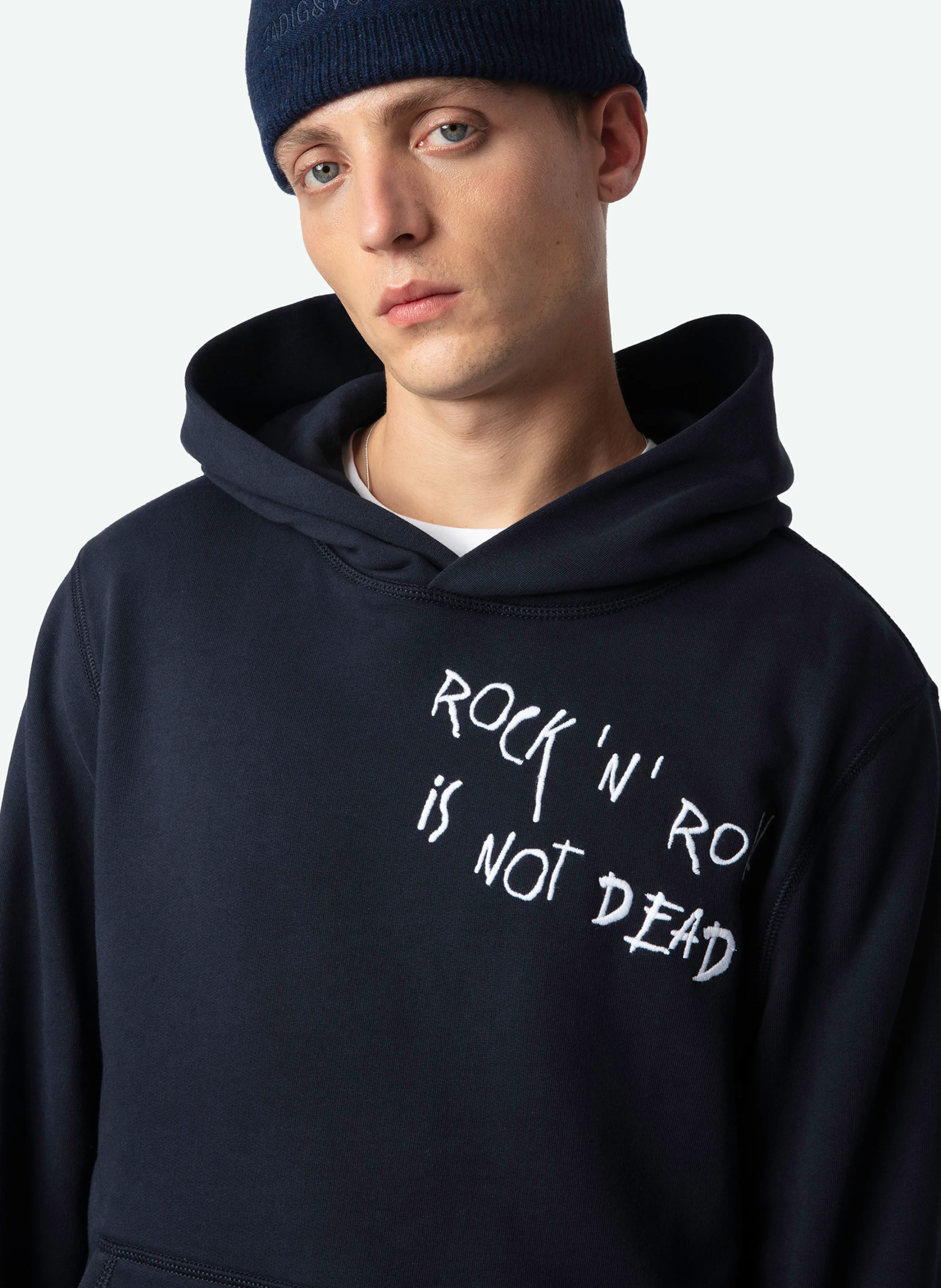 SANCHI - Sweat à capuche brodé en coton bio | Bleu