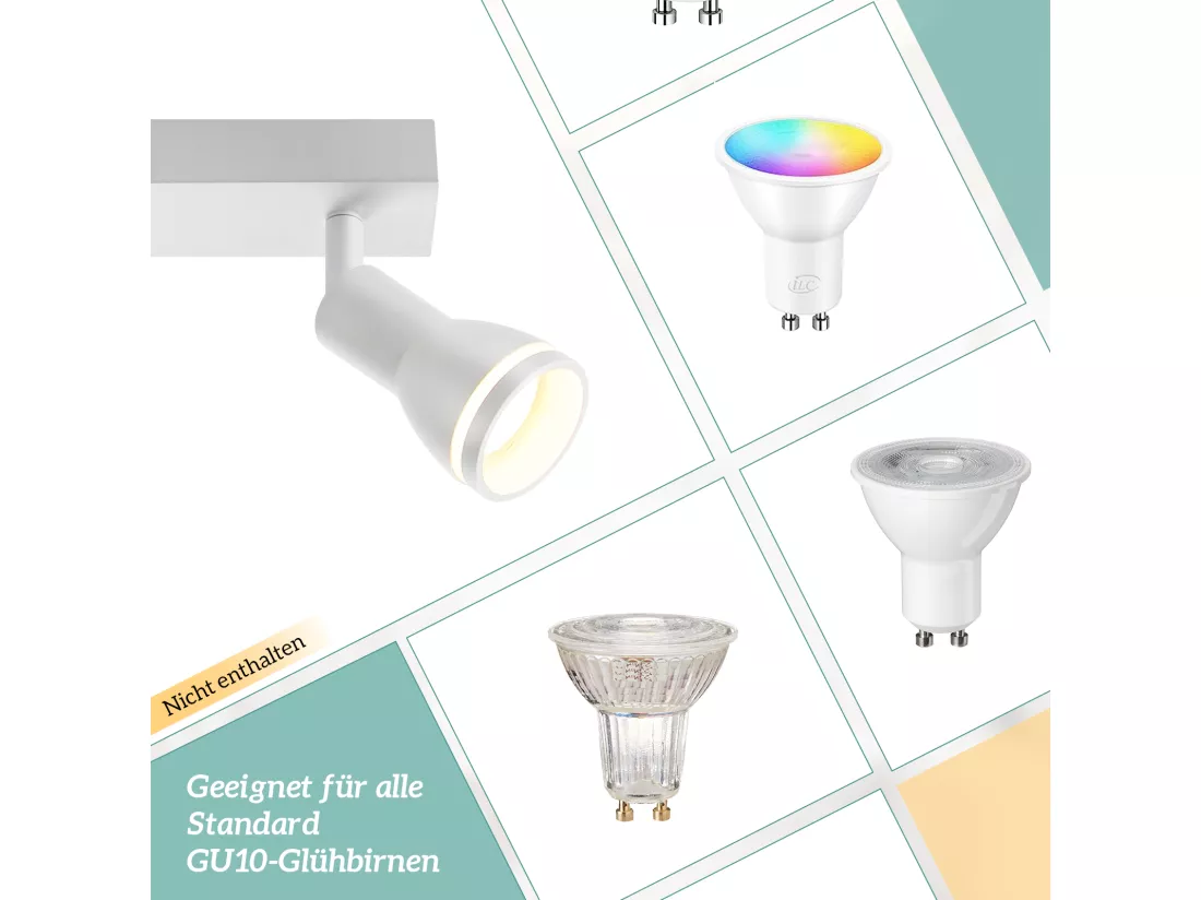 NETTLIFE Plafonnier 6 Spots Blanc : Plafonnier Métal GU10 Spots Pivotant Intérieur pour cuisine bureau salon chambre à coucher, Sans ampoules