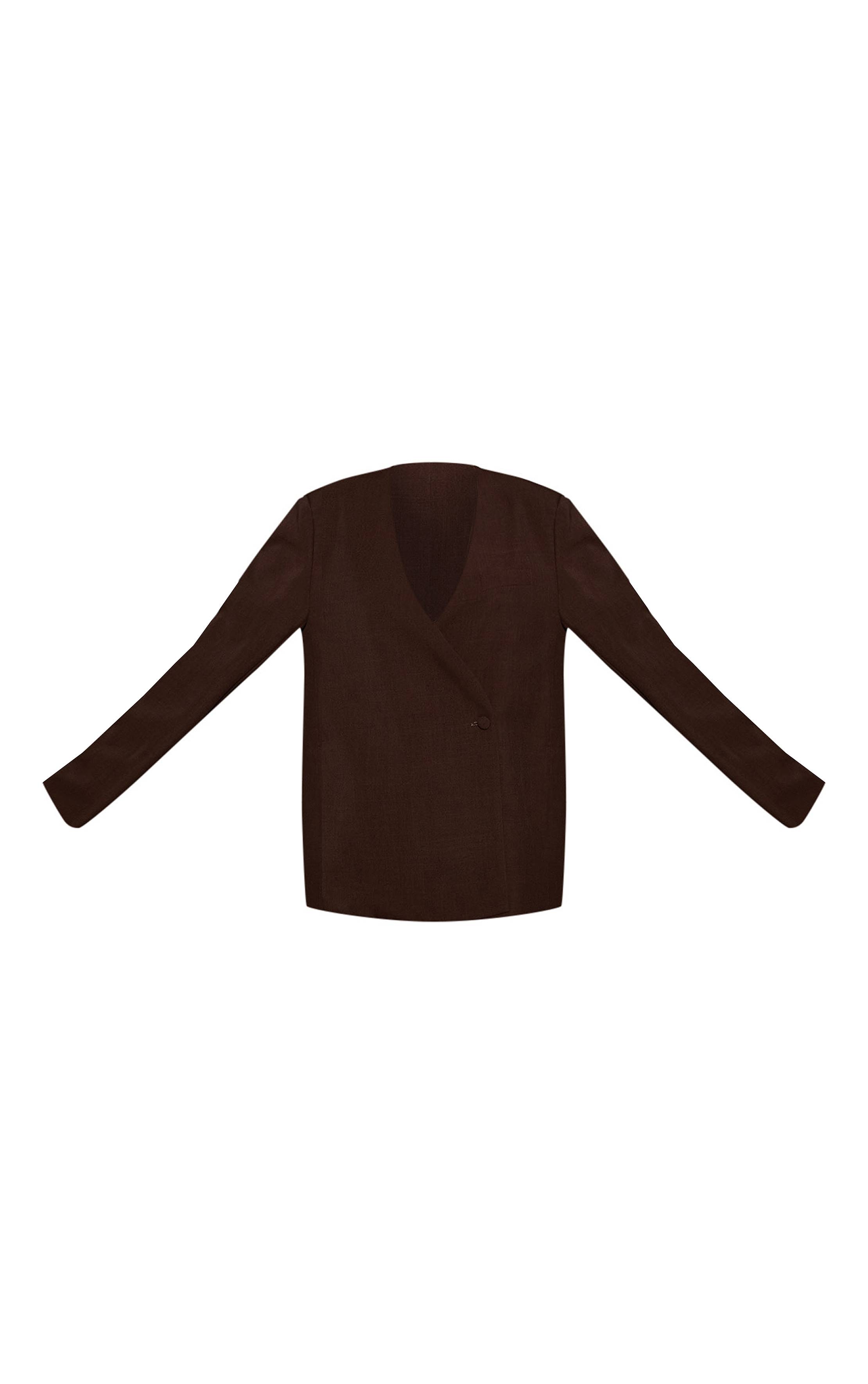 Chocolat Blazer Beige Rayé Sans Col Asymétrique Ajusté