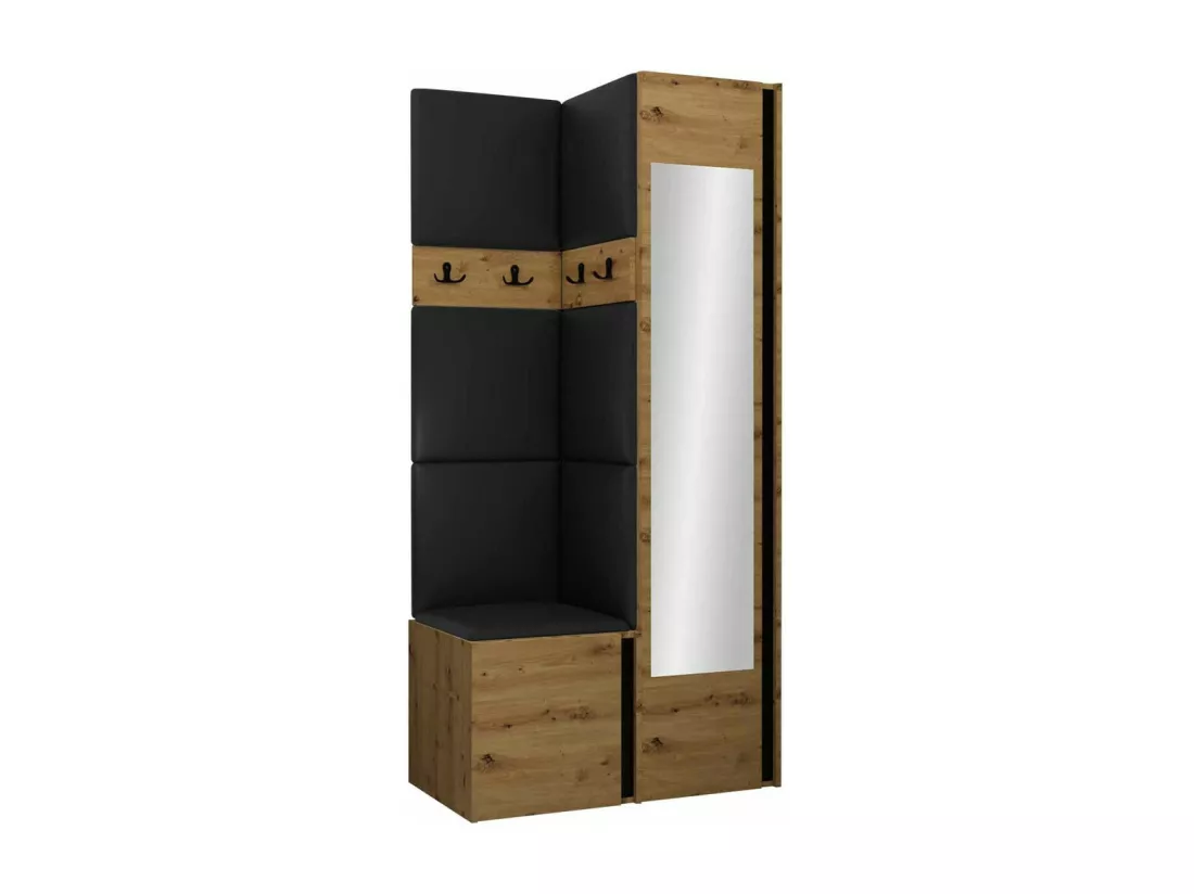 Meuble d'entrée Hartford 354, 186x82x44cm, Miroir, Chêne Artisan|Noir