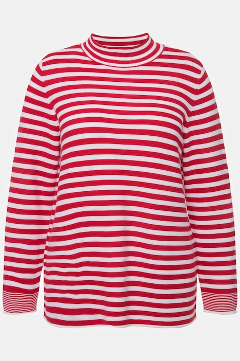 Pullover, Ringel, Rollkanten, Stehkragen, Langarm