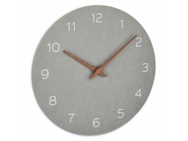 TFA Dostmann Wanduhr Analog mit Holz-Optik Ø 29.7 cm, Beton Analoge Wanduhr mit Zeigern aus Holz