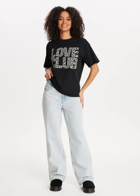 T-shirt met print leopard zwart (ZWART)