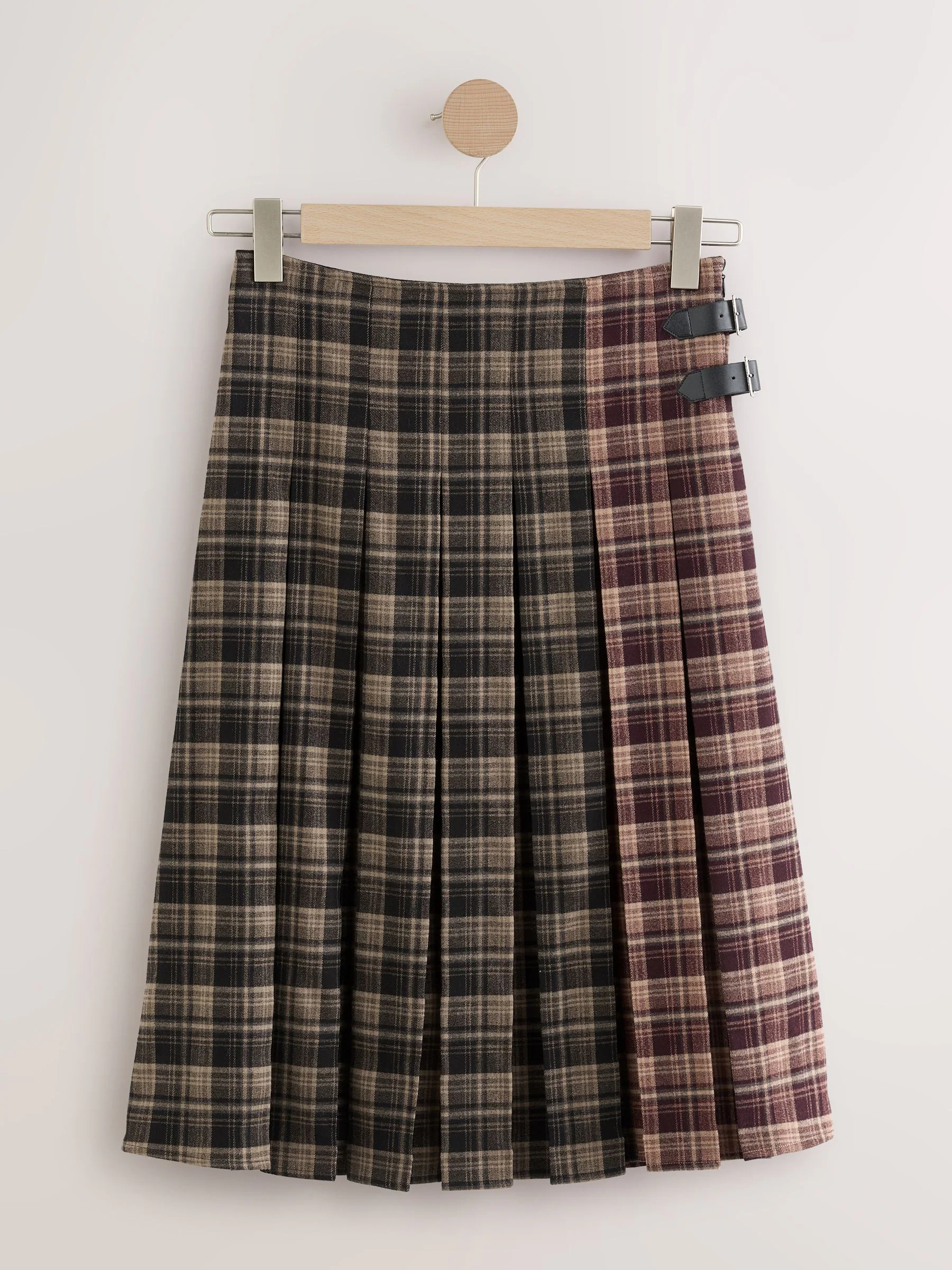 Red/Black Spliced - Check Knee Length Kilt Skirt