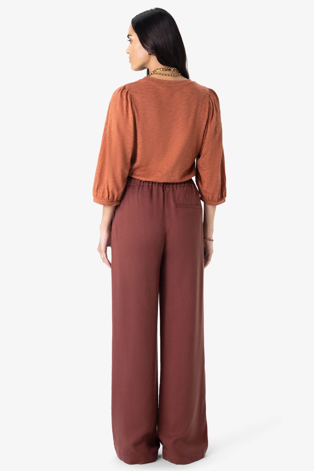 Donkerbruine wide leg pantalon