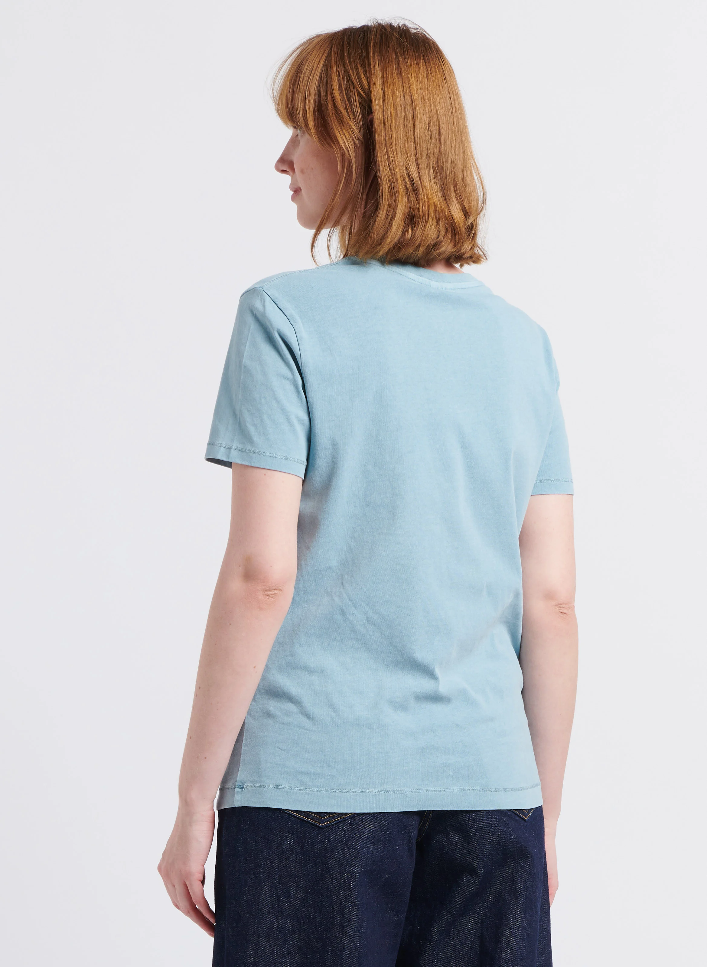 Tee-shirt col rond brodé en coton BIO | Bleu