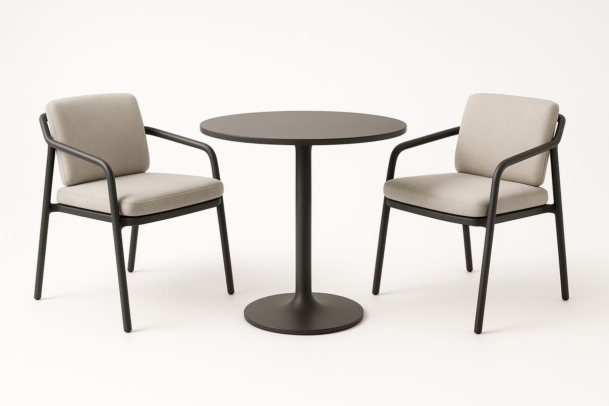 Bistro-Set mit Aluminiumgestell, rundem Tisch und 2 Stühlen in Schwarz