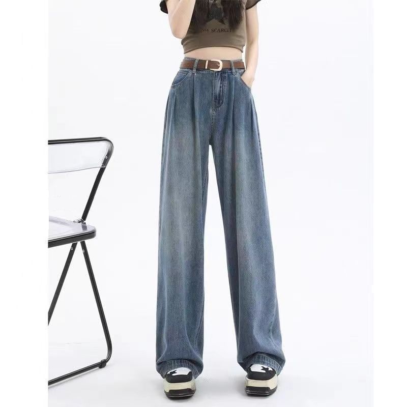 Everose - High Waist Washed Wide Leg Jeans
