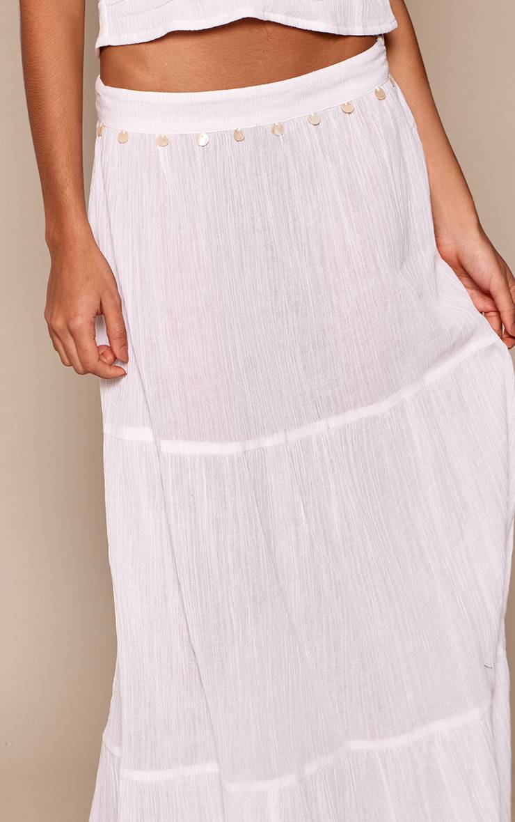 Blanc Jupe Longue En Coton À Détails Sequins Coordonnée