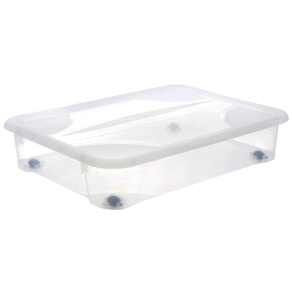 Coffre dessous de lit à roulettes transparent 60L