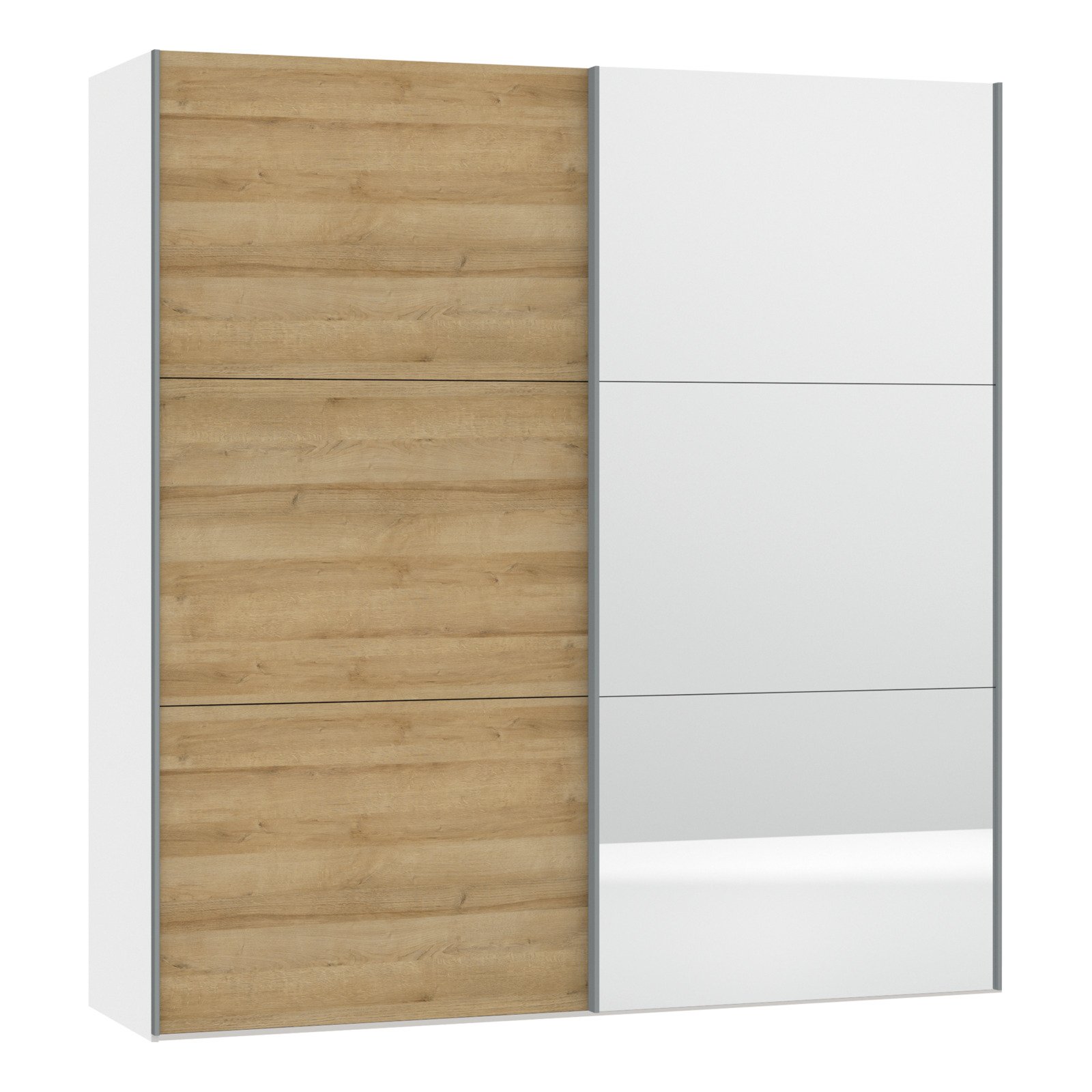 Schwebetürenschrank Schweizer 102 weiss, mit Spiegel 304 cm