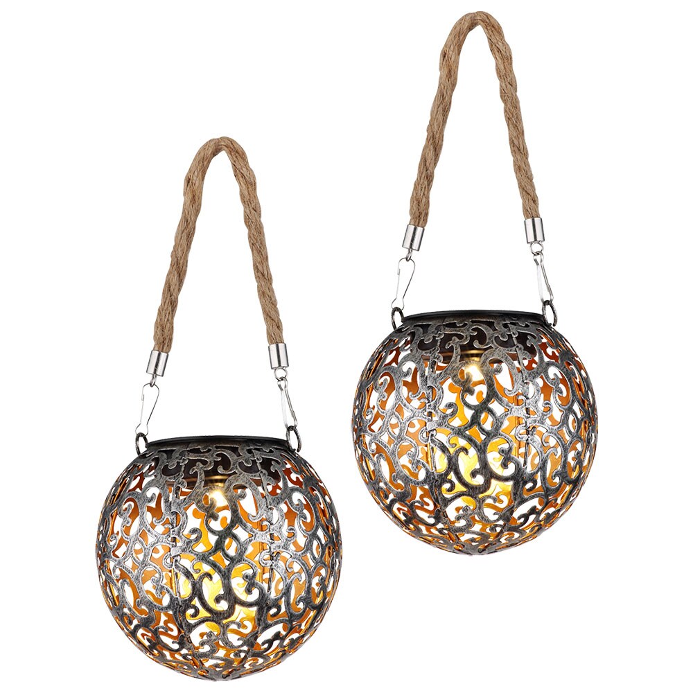 2x LED Solarleuchte, Metall, Kupfer, Hängeleuchte, H 26 cm