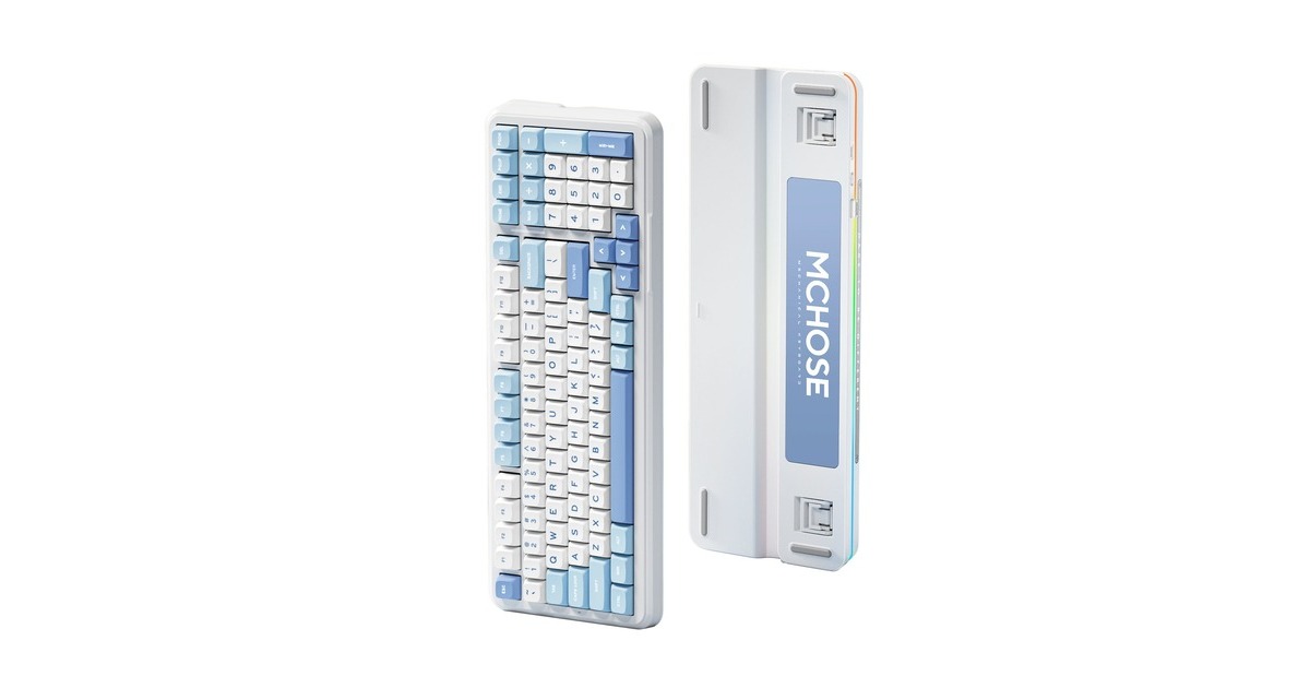 MCHOSEK99 Sky Blue Icy Creamsicle Wireless Gasket Mount Mechanical, toetsenbord  (Wit/lichtblauw, US lay-out, Kailh Box Icy Creamsicle, 98%, RGB, Hot swap, Double-Shot PBT, draadloos / Bluetooth / USB-C)