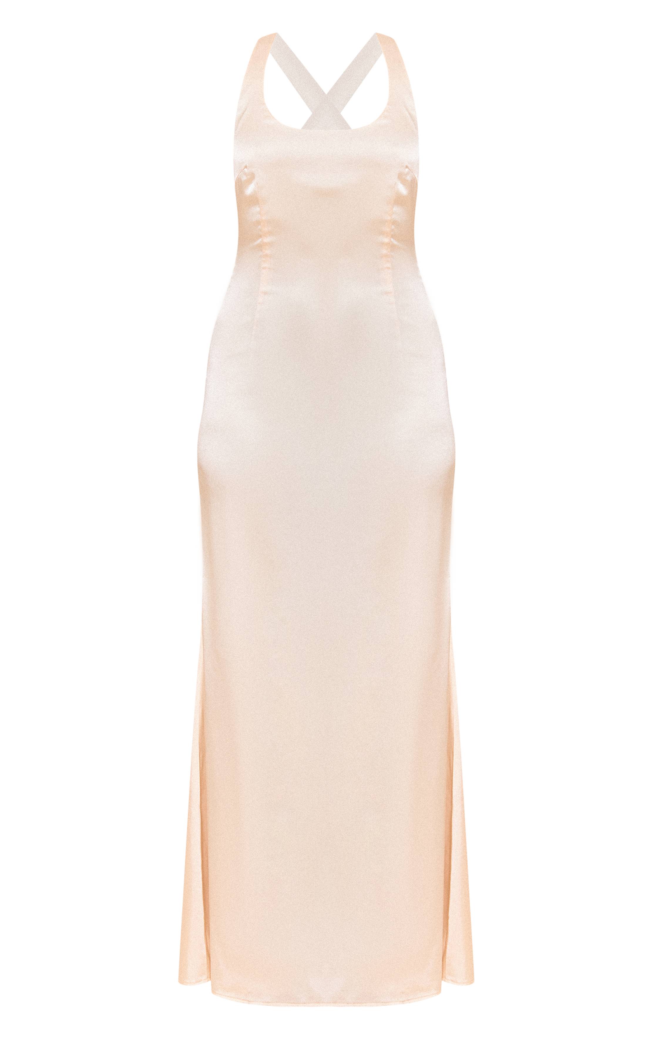 Naturel Robe Midaxi Dos Croisé En Satin