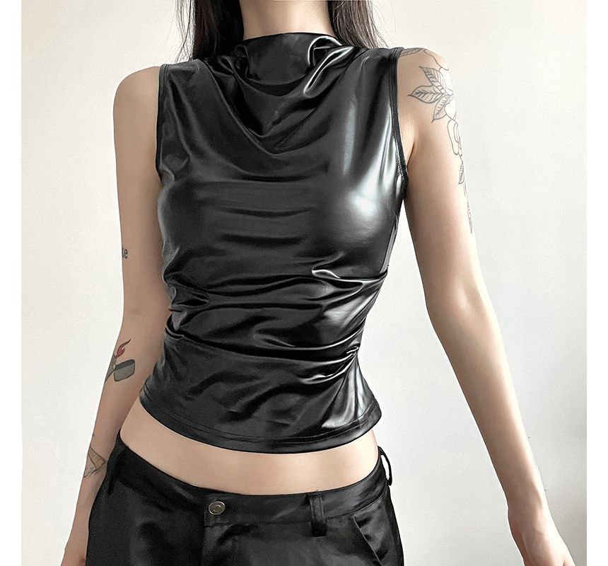 Sugarcoat - Tanktop met geplooide hals en effen textuur