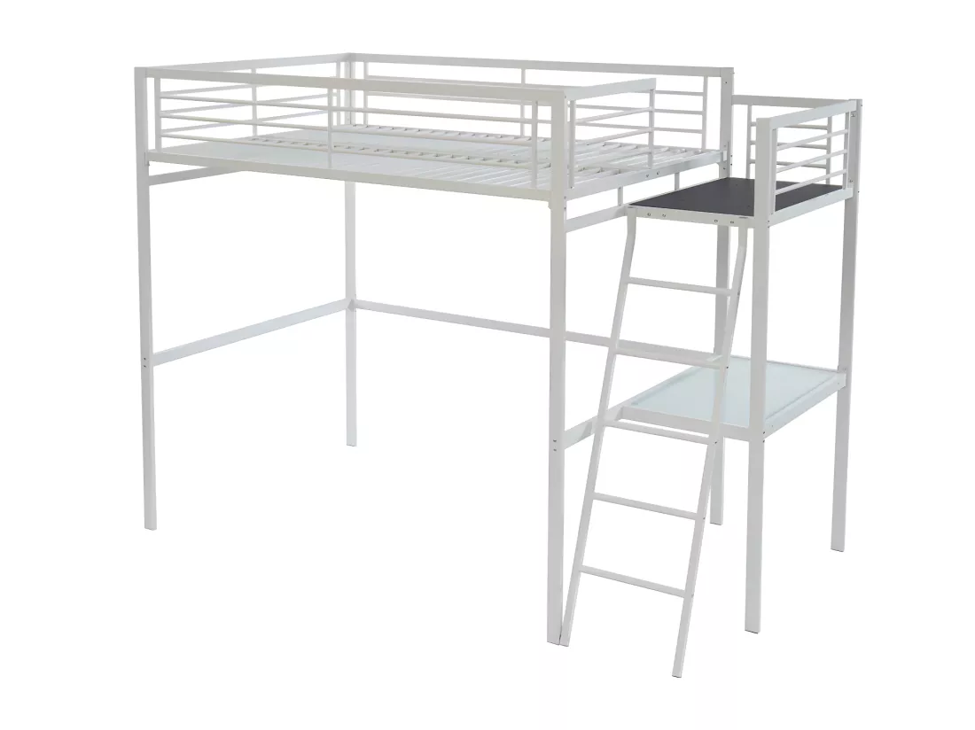 Lit mezzanine CASUAL II - 140 x 190 cm - plateforme bureau - Blanc + matelas
