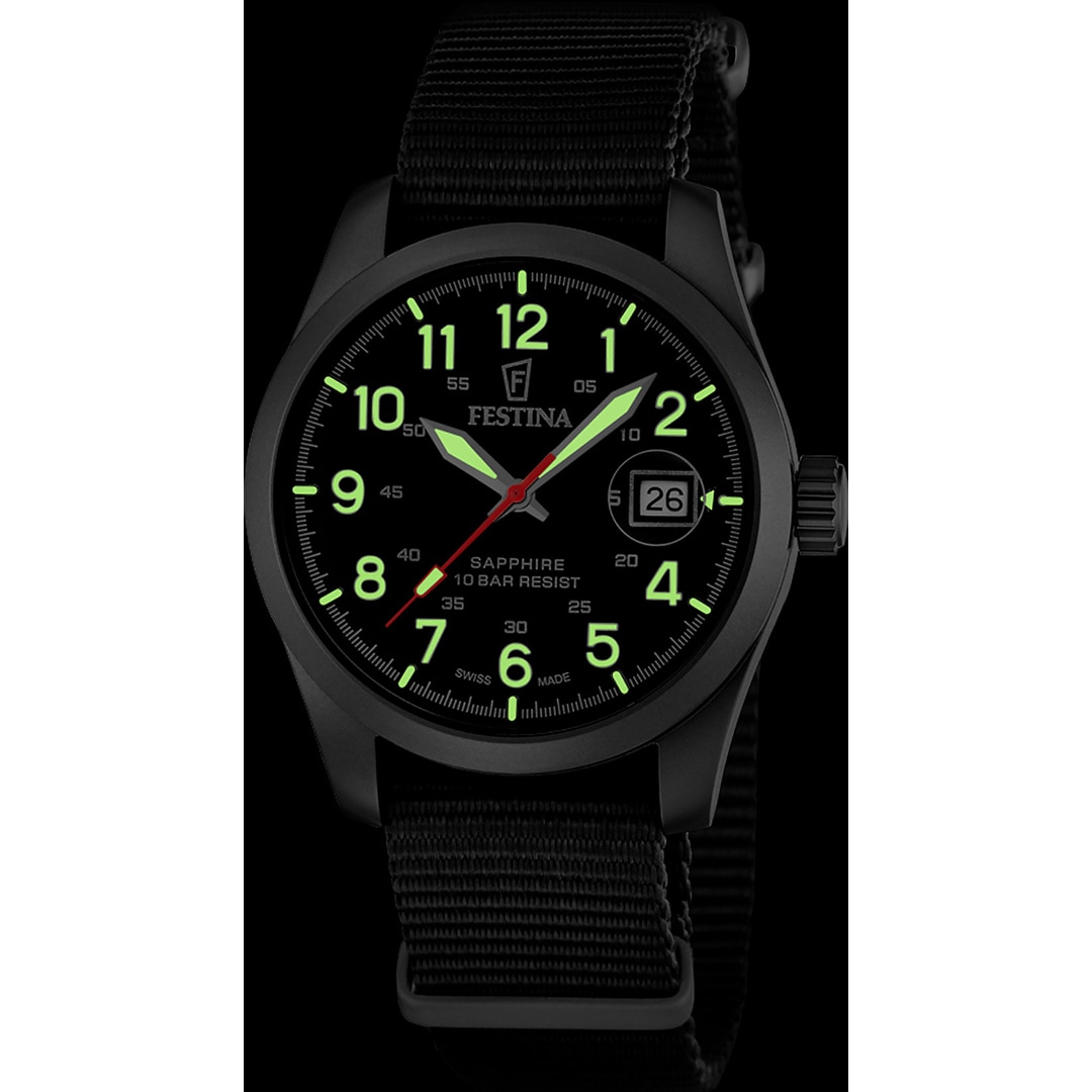Festina Swiss Field Nato Date Schwarz