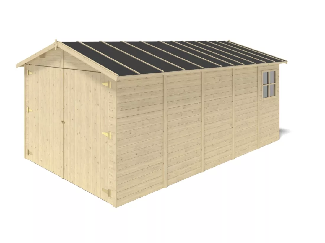 Garage en bois - 14,94m2 - 3,05x4,93m - Ep. 18mm - couleur: naturel - GAR28 - ALTANKA