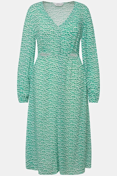 Midikleid, A-Line, V-Ausschnitt, Zierknoten, Langarm