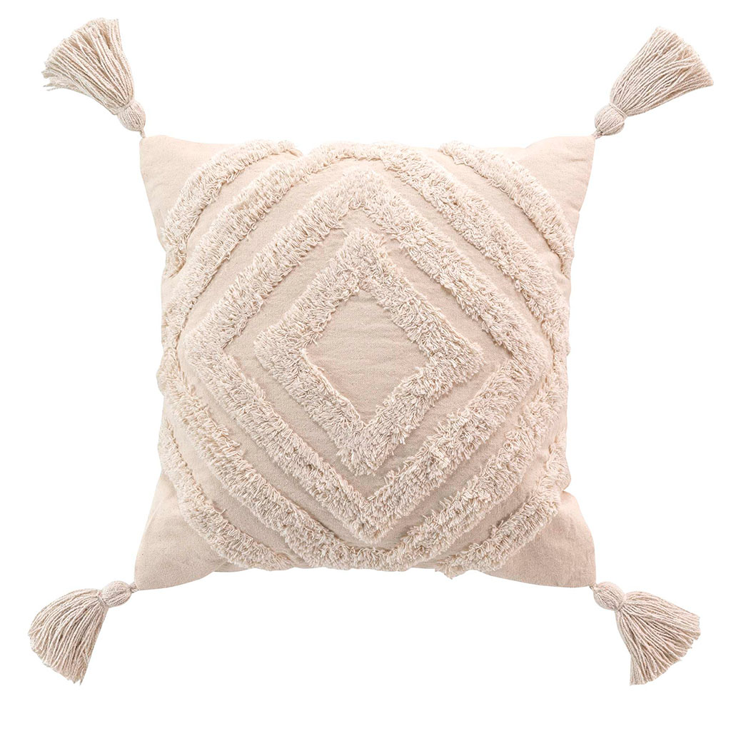 Coussin pompon ATHENA beige 40x40cm