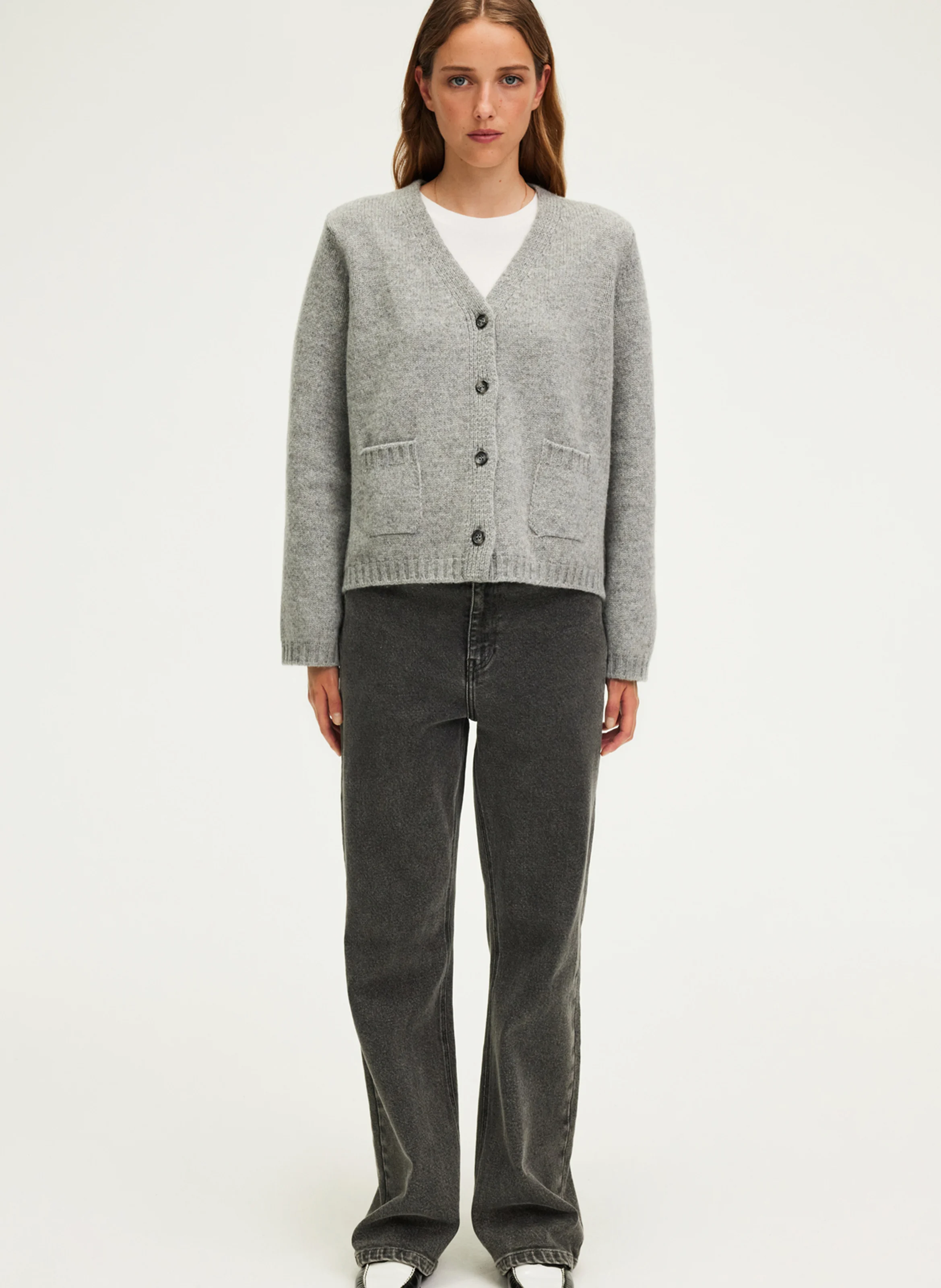 JOZIE - Gilet col V en laine mélangée | Gris