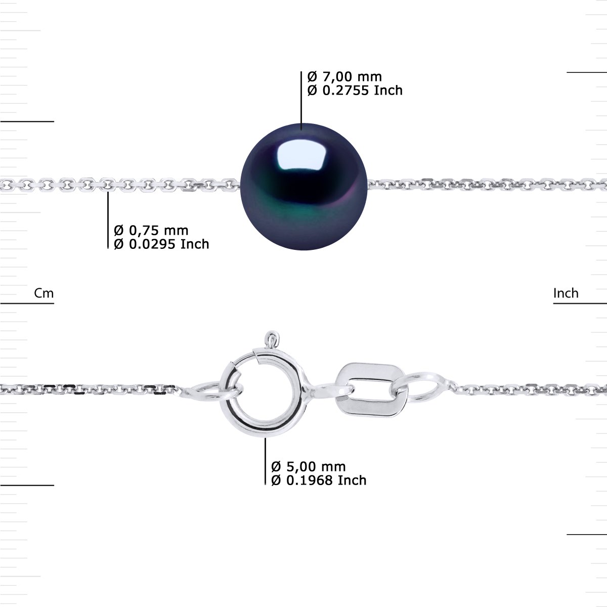Bracelet Chaîne Perle d'Eau Douce Ronde 7-8 mm Noire Argent 925
