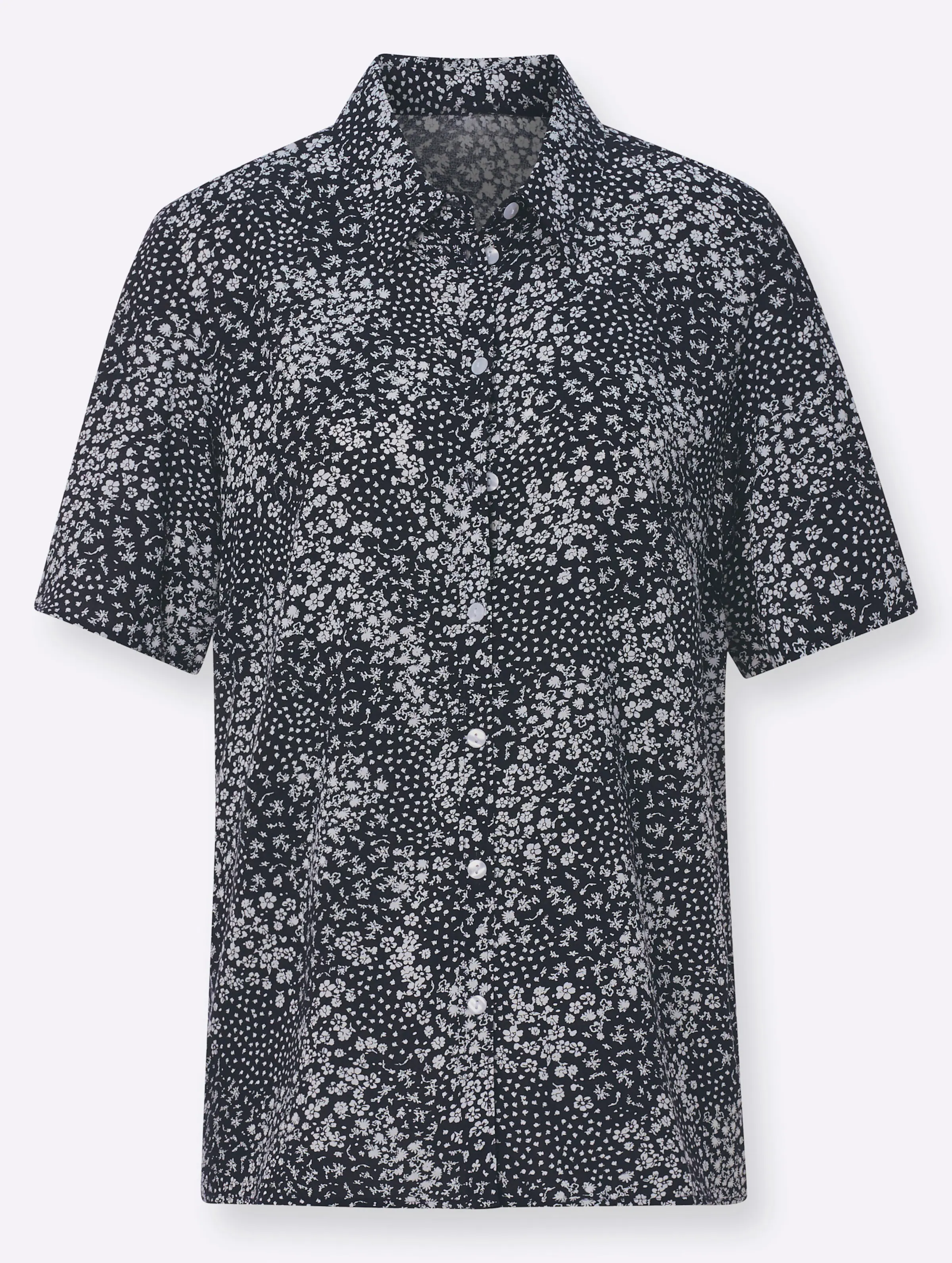 Hemdbluse in marine-geblümt