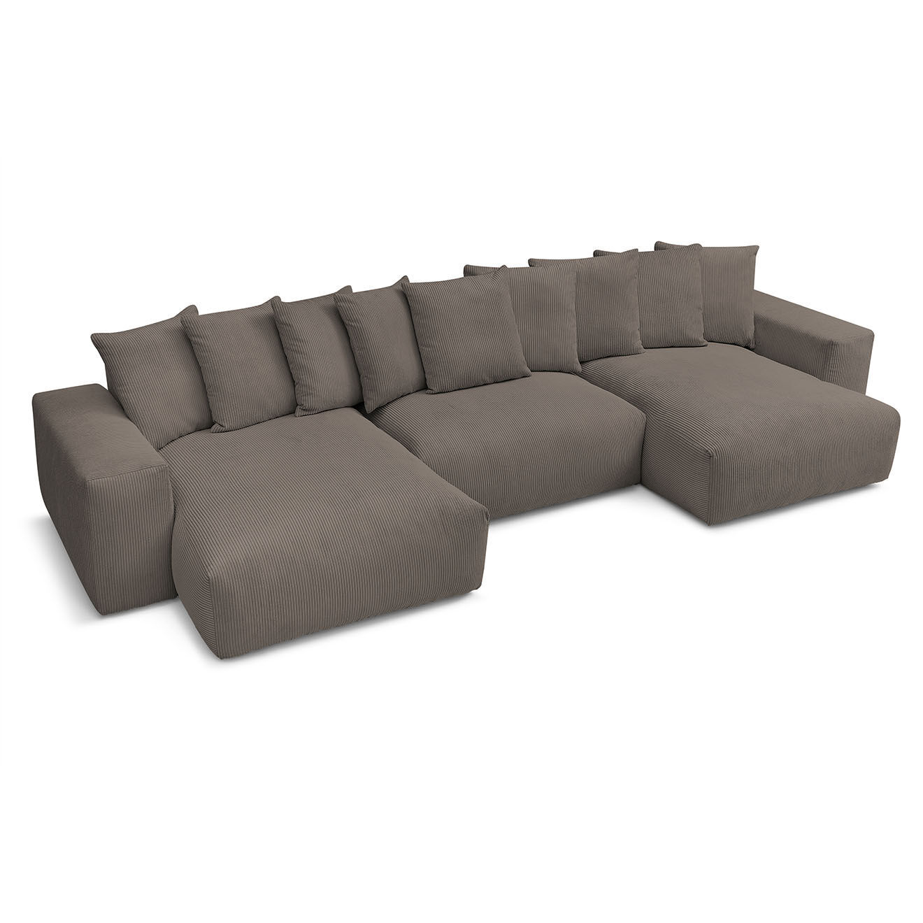 Bobochic Canapé panoramique fixe ultra moelleux voltaire velours côtelé taupe - 420x174x75 cm