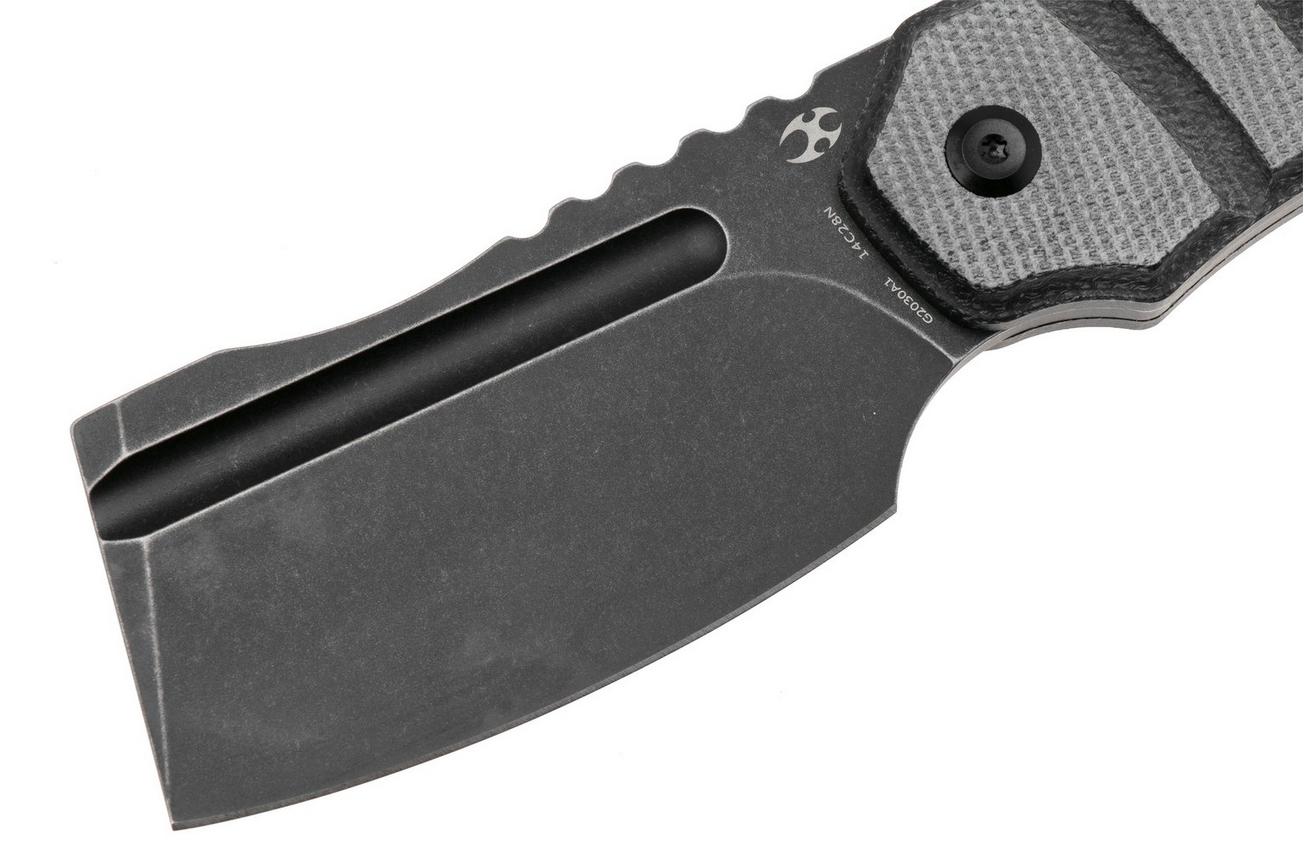 Kansept Korvid S G2030A1 Blackwashed 14C28N, Black Micarta, vaststaand mes, Justin Koch design