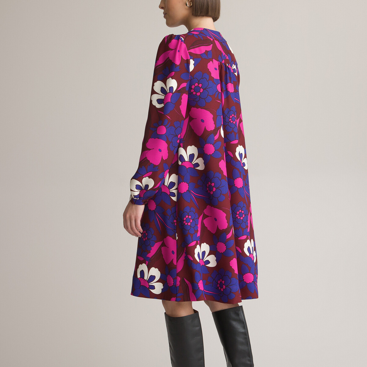 ANNE WEYBURN<br>Vestido reto, estampa floral, comprimento midi