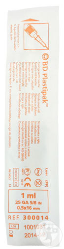 BD Plastipak Seringue Tuberculine 1ml Avec Aiguille 25G 5/8 Pièce 1 (303175)