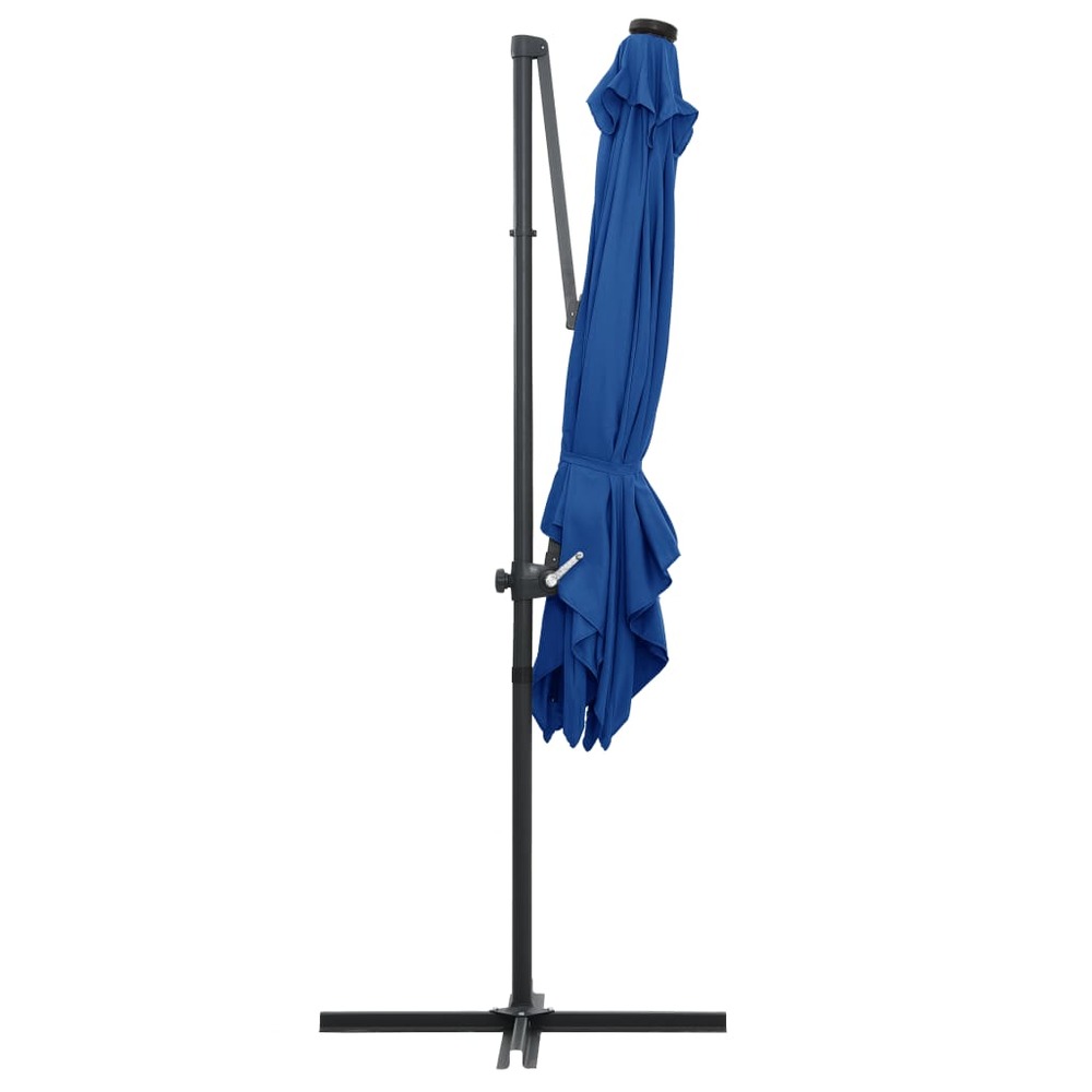 Parasol mobilier de jardin déporté avec led et mât en acier 250 x 250 cm bleu azuré