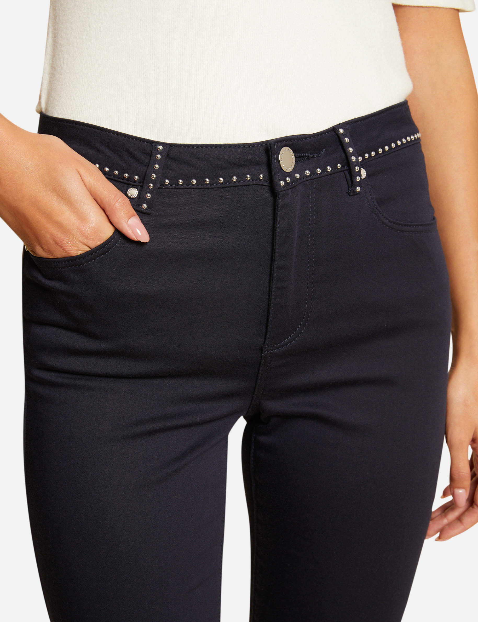 Pantalon slim avec clous marine femme - marine
