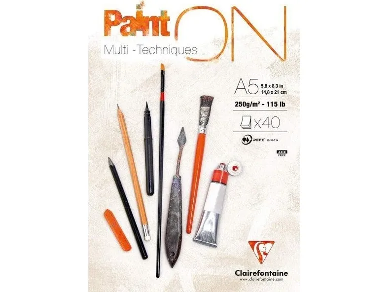 Tegneblok Paint-On A5 250g hvidt papir, toplimet tegneblok