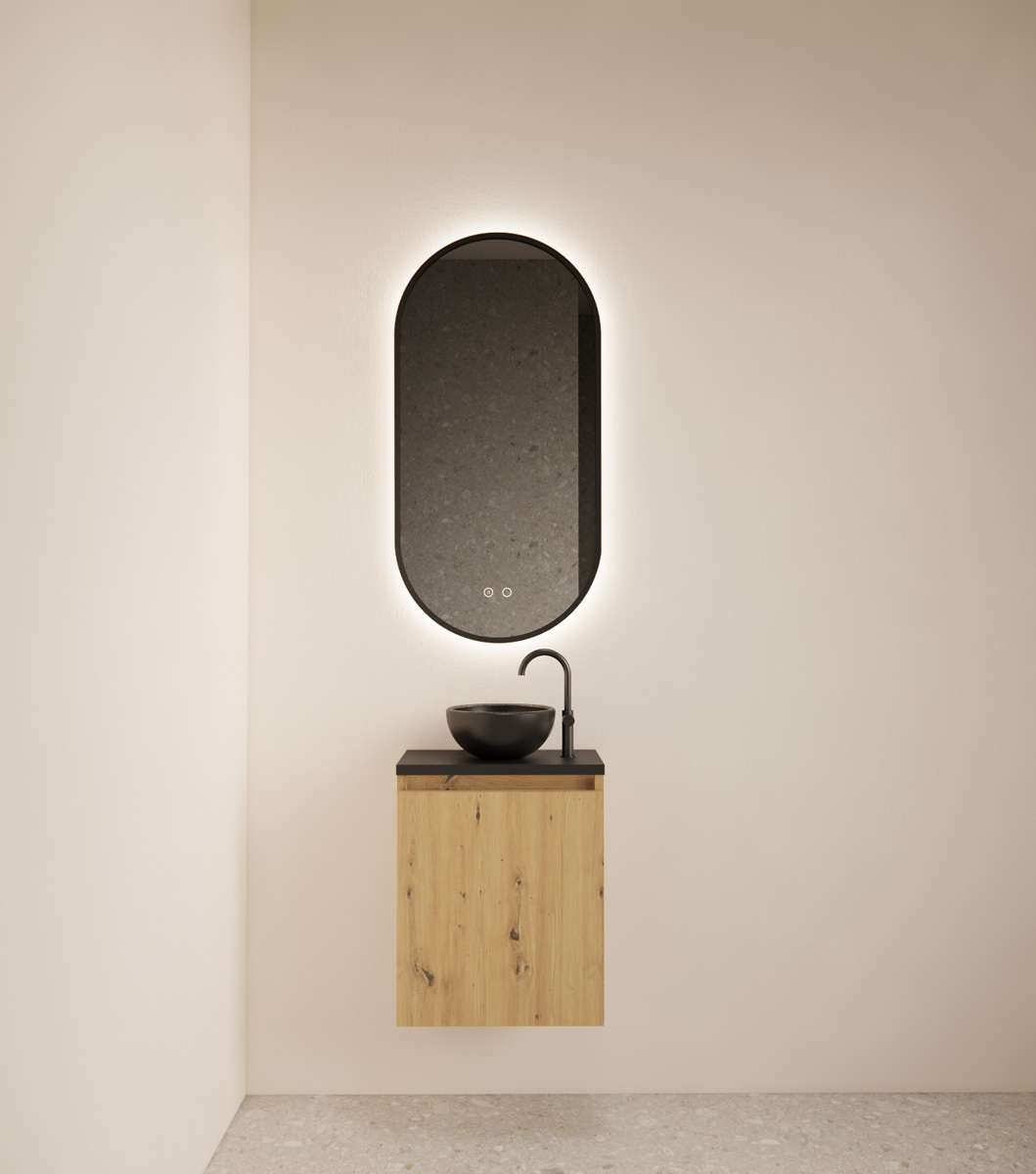 Gliss Design Echo toiletmeubel 40cm evoke eiken met toppaneel zwart mat
