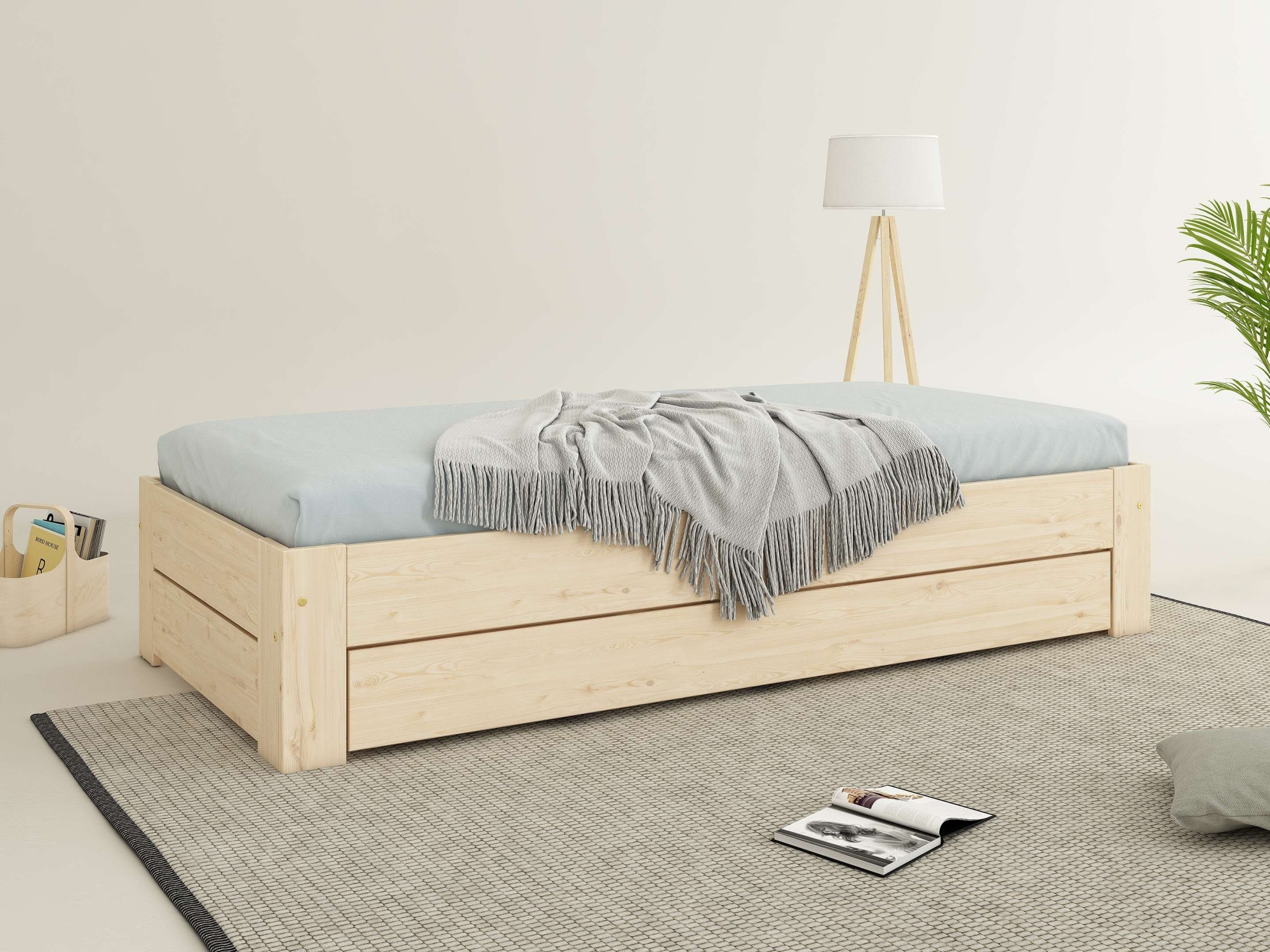 Home affaire Massivholzbett »Imme, ausziehbar 90cm-180cm, ideal für Schlafbesuch, mit Lattenrost« Liegefläche 2x 90x200cm,  Massive Kiefer, Schubkasten optional, Belastbarkeit 180 KG