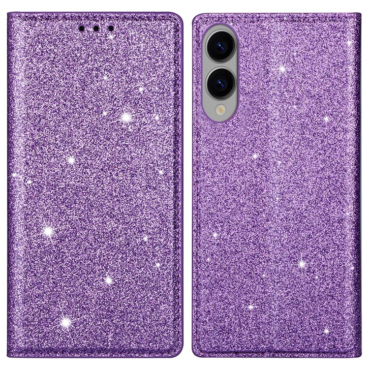 Samsung Galaxy S25 Edge Flip Wallet Cover Leder Tasche Glitzer Optik - Lila