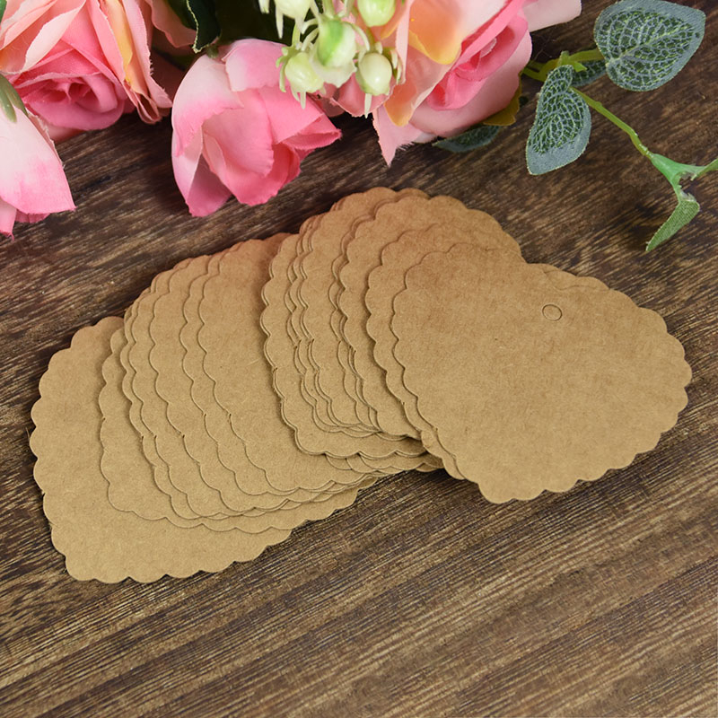 (50er Set) Kraftpapier Geschenk Anhänger Herz Etiketten mit Wellenrand - Braun
