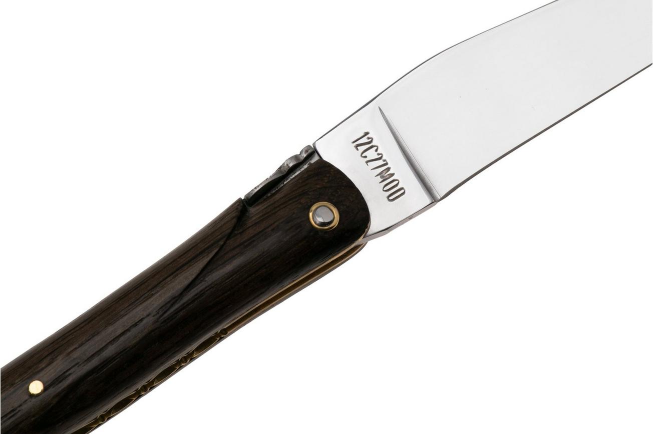 Laguiole en Aubrac Eclipse, Bogwood, Handcarved, Brass Plates, Diamond Crowned, zakmes, 12 cm
