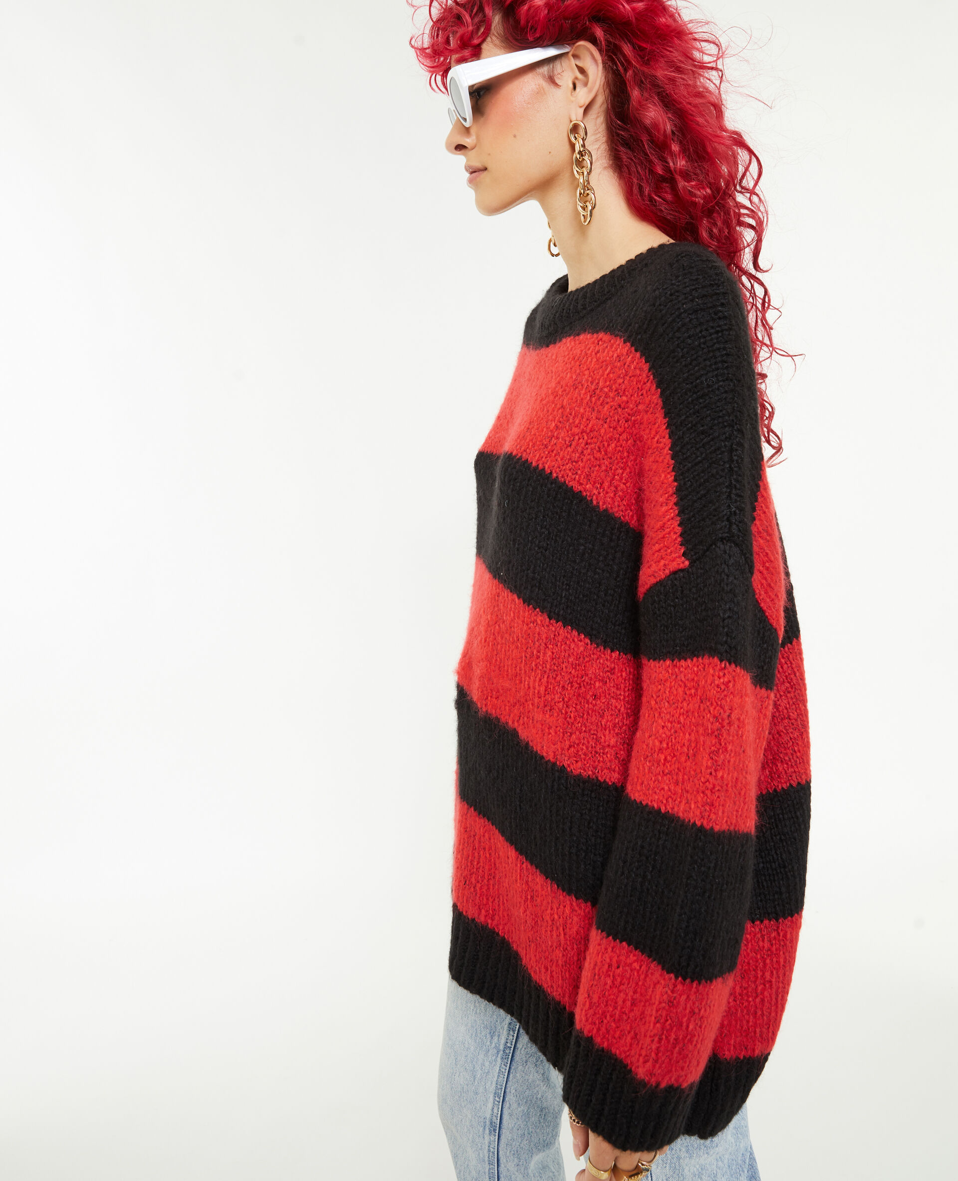Pull oversize à rayures - Rouge