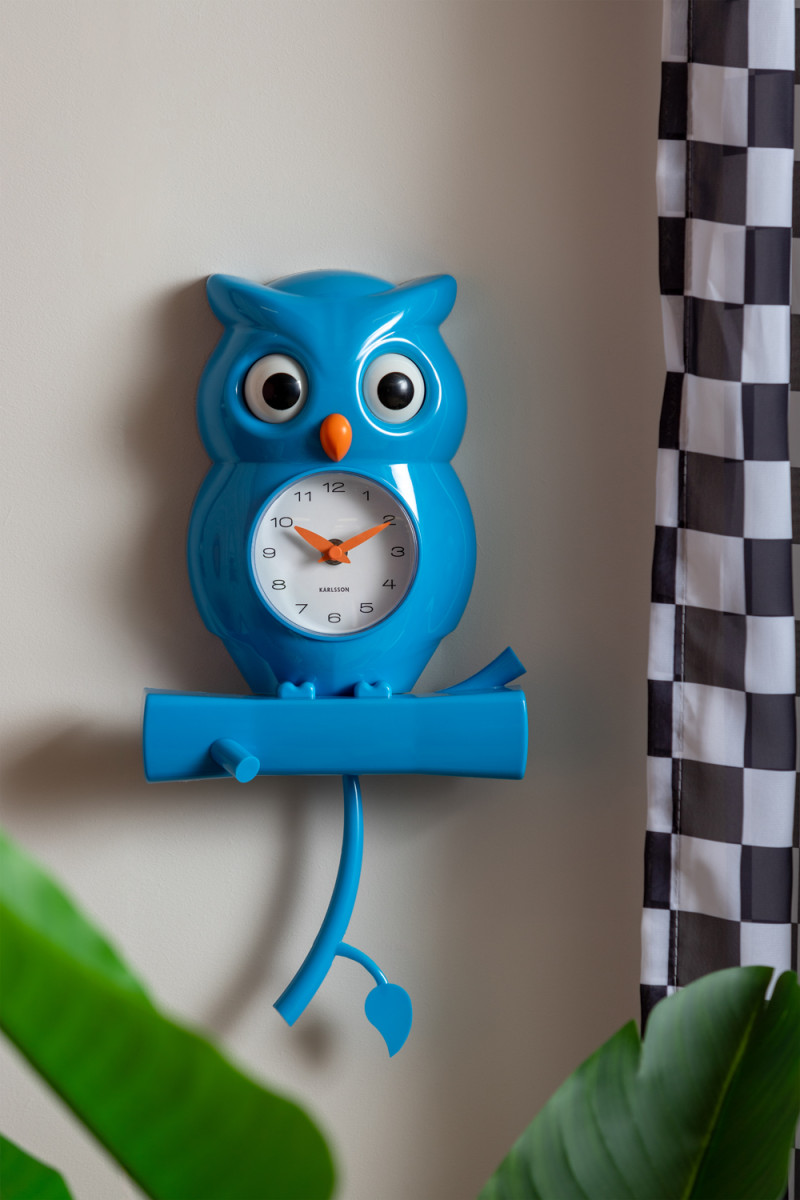 Wall Clock Owl Pendulum KA5965BB Bright blue