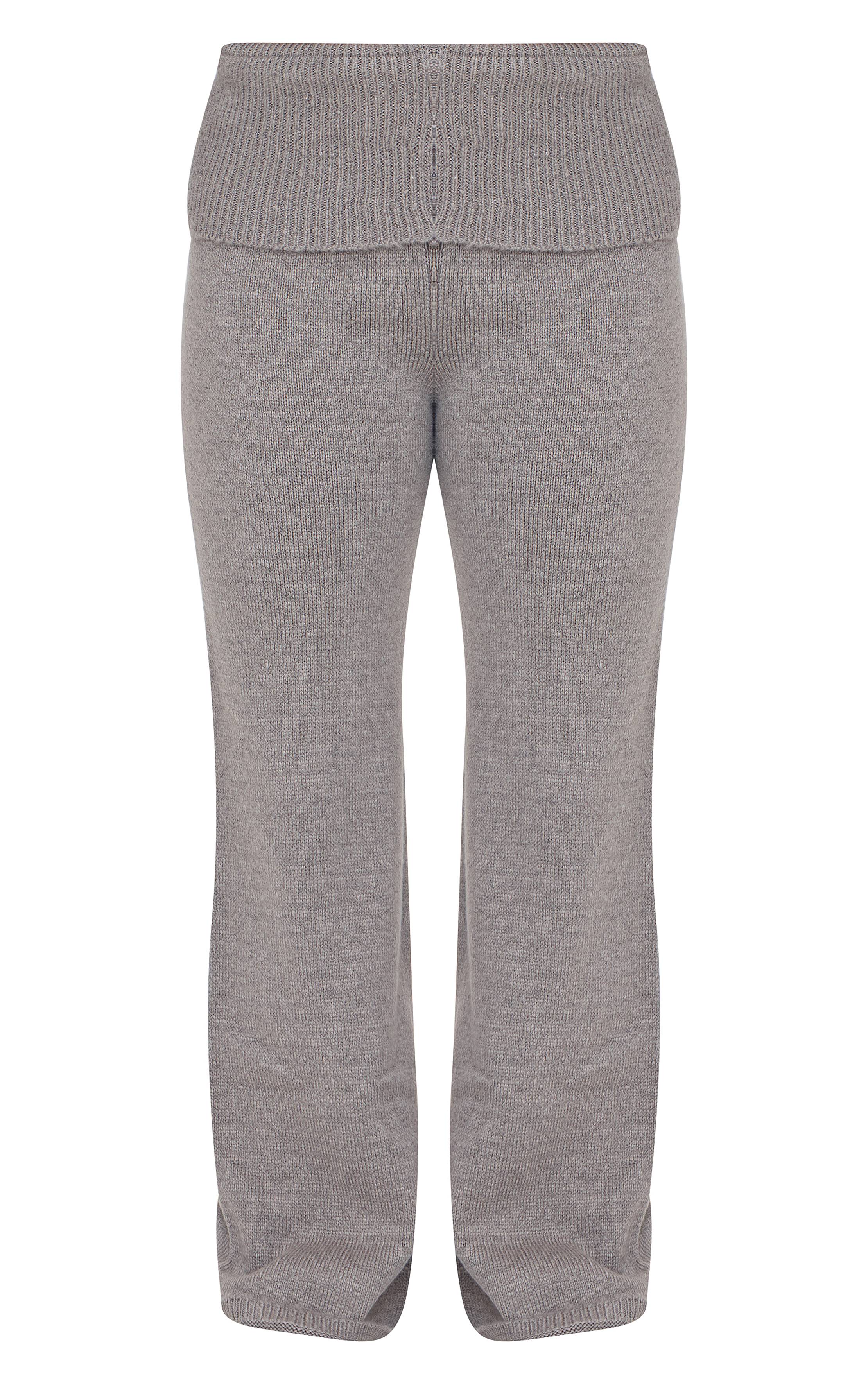 Gris Cendré Pantalon Évasé En Maille À Taille Repliée Petite