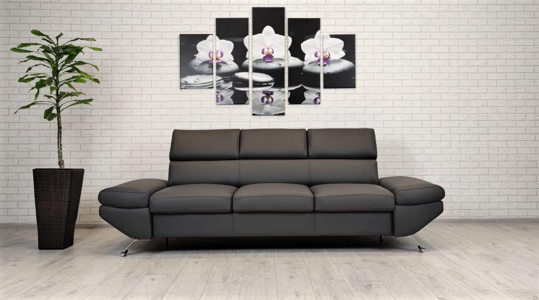 Dunkelgraues Echtleder 3 Sitzer Sofa Varsovia Breite 235cm mit einstellbaren Kopfstützen Ledersofa Leder Anthrazite mit Nähten in Lederfarbe.