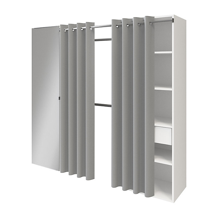 Dressing avec rideau et porte miroir blanc GoodHome Atomia H. 187,5 x L. 200 x P. 45 cm